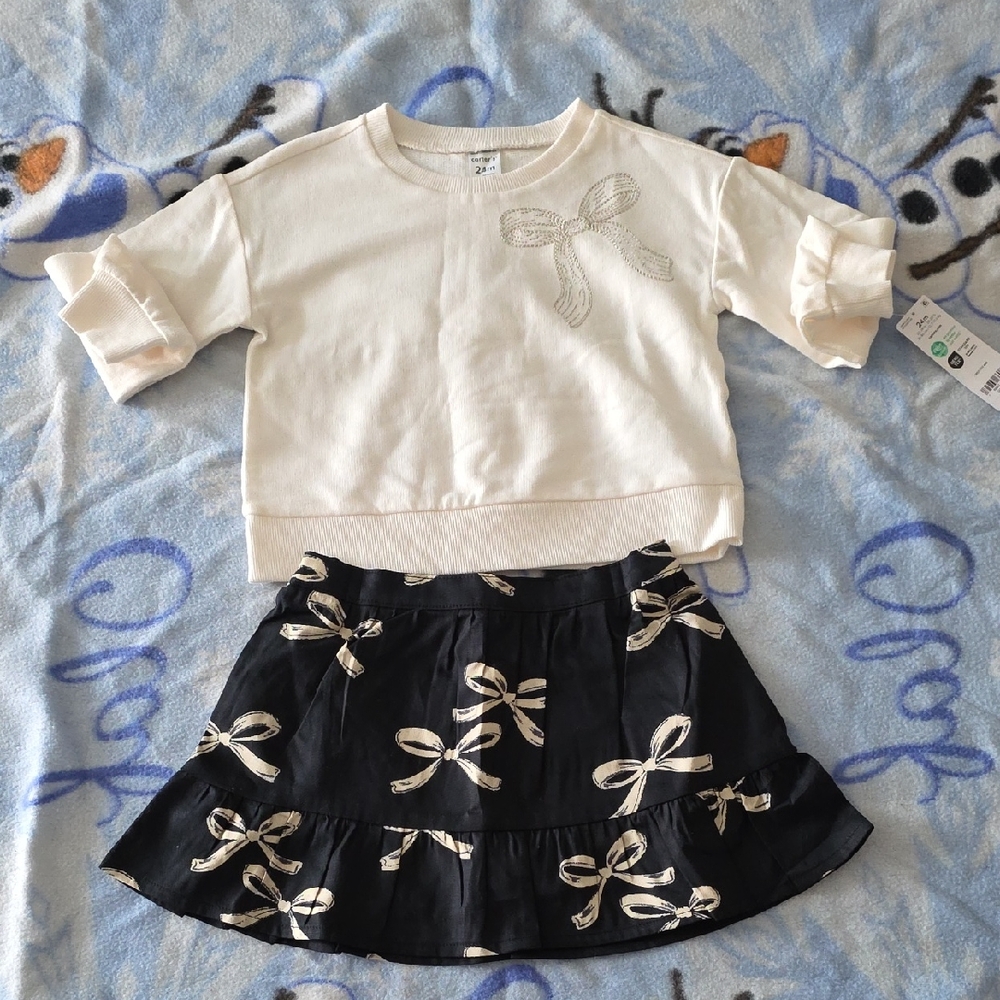 Carter’s 24M Bow Skirt & Ivory Top Outfit Set | Toddler Girl | NWT